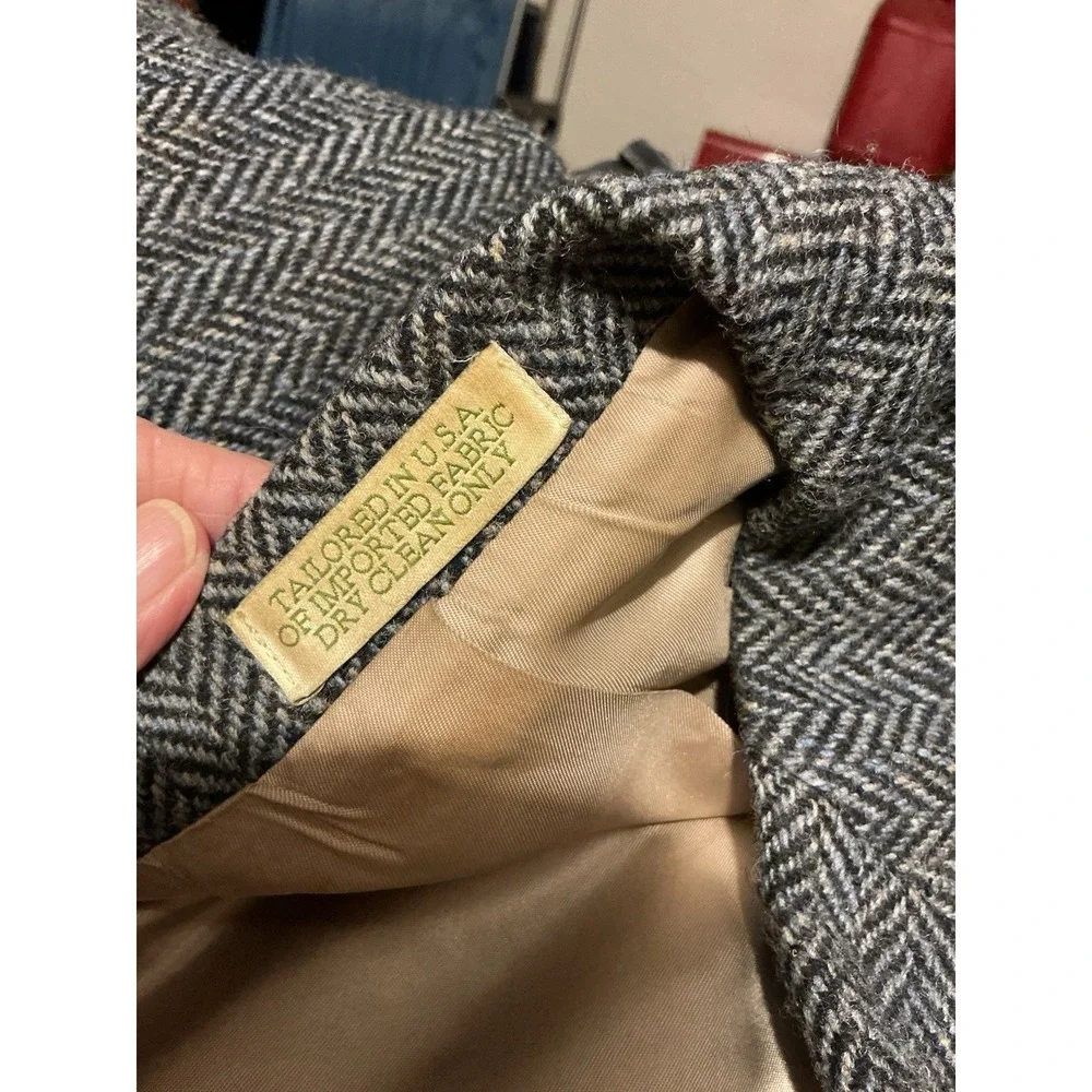 Orvis Harris Tweed Sport Coat Blazer Jacket VTG 46L READ Gray Herringbone USA
